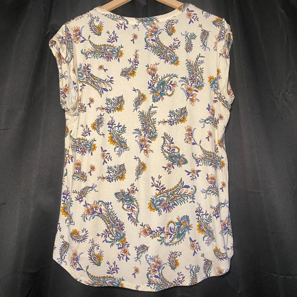 Daniel Rainn Torres Split Neck Knit Top Womens L Cream Paisley Embroidery EUC - Picture 2 of 10